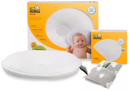 MIMOS® Cojín para bebés | Ayuda a prevenir y Tratar la plagiocefalia | Producto Transpirable y Esponjoso | Incluye una Funda Extraible de poliéster 100% (M, Nubes)