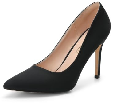 DREAM PAIRS Zapatos de tacón Alto de Punta Cerrada para Mujer, Ideales para Bodas y Ocasiones Especiales,Size 39,Ante/Negro