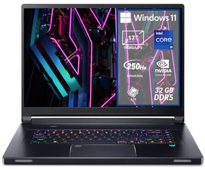 Acer Predator Triton 17X PTX17-71-99PV Notebook Gaming, Processore Intel Core i9-13900HX, RAM 32 GB, 2 x 1 TB SSD, Display 17 WQXGA IPS 250 Hz, NVIDIA GeForce RTX 4090 16 GB GDDR6, Windows 11 Home