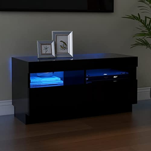 FIRBNUS Meuble TV avec Lumières LED Noir 80x35x40 cm Aggloméré Meuble HiFi Aspect Moderne Armoire Média Ont Différents Menus Changer Couleur des Lumières Facile à Nettoyer