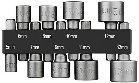HPHOPE 9 Stück Steckschlüssel Set 5mm-13mm Stecknuss Bit Adapter 1/4 Zoll Sechskantschaft für Bohrer oder Akkuschrauber