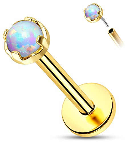 Melighting Helix Piercing Schmuck aus 14 Karätigem Gold 16G Cartilage Studs Labret Bar Titan Threadless Labret Piercings Opal Conch Ohrringe Tragus Piercings Schmuck mit Zirkonia 3mm