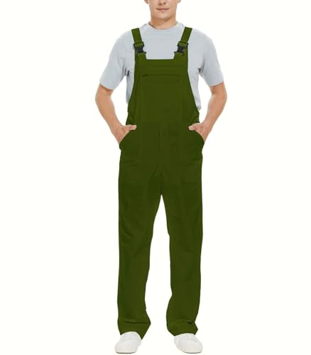 WORK IDEA Men's Bib Overalls Workwear Fashion Lightweight Jumpsuit with Pockets, Army Green, XXXXL