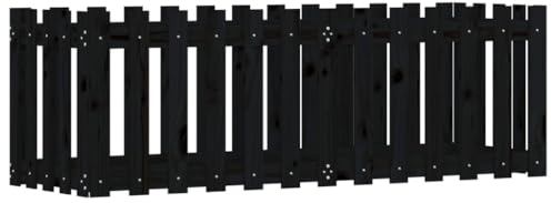 vidaXL Hochbeet, Pflanzkasten mit Lattenzaun-Design, Frühbeet Pflanzbeet für Garten Terrasse, Gemüsebeet Blumenkasten, Schwarz 150x50x50 cm Massivholz Kiefer