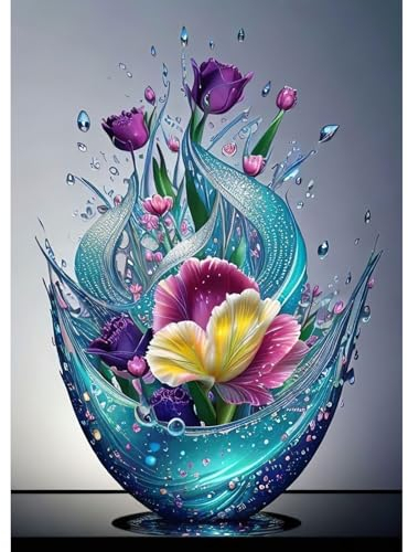 RICUVED Tulpen Diamond Painting Erwachsene, 5D Blume Diamant Painting Bilder Erwachsene, DIY Diamond Painting Bilder Blume Diamant Malerei Set für Wanddekoration 30x40cm