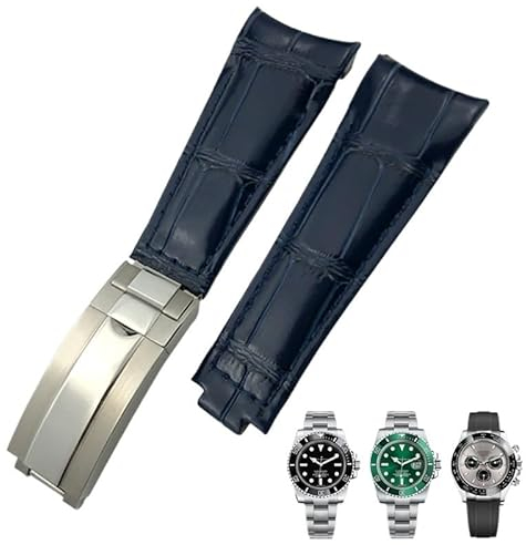 BUDAY 20mm Arc End Leder Armband Geeignet Für Rolex Submariner GMT Bambus Korn Grün Blau Braun Rindsleder Uhrenarmband Armbänder, M, Achat