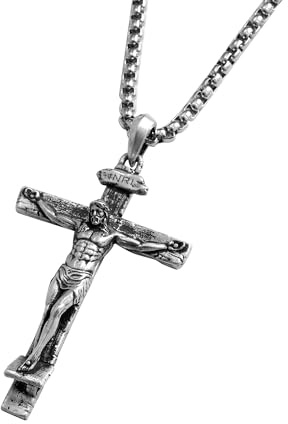 BGCOPPER Sterling Silver Crucifix Pendant Necklace for Men, Jesus Cross Necklace for Women Christmas Gift