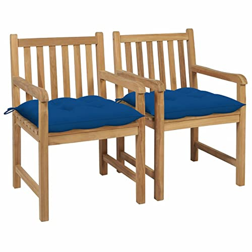GuyAna Gartenstühle 2 STK. mit Blauen Kissen Massivholz Teak Gartenstuhl Stapelbar Bistrostuhl