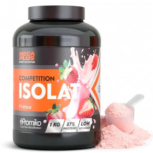 Proteína Isolat Competition - Mega Plus - Promiko - Proteína Aislada De Suero Profesional Para Masa Muscular Y Recuperación Rápida - Proteina Isolate Y Leche En Polvo - Fresa 1kg