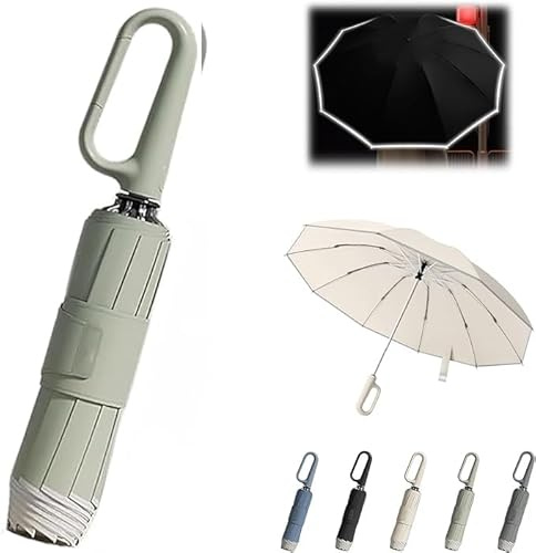 Regenschirm mit Ringschnalle, tragbarer faltbarer Regenschirm für Regen und Sonne, Ringschnalle, vollautomatischer Regenschirm, reflektierender Sicherheitsstreifen, winddichter Regenschirm für Damen