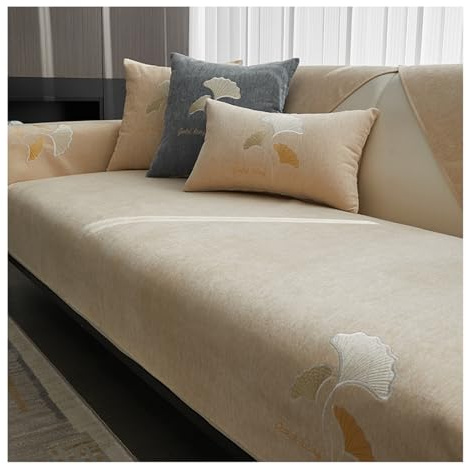 Tauzveok Sofa überzug 3 Sitzer, Chenille Sofabezug, Sofaschoner SitzfläChe rutschfeste, FüR 1-4 Seater L Shape Sofaschutz, Ecksofa Couchbezug, Hund Katze Sofaschutzdecke,Beige,70 * 150cm