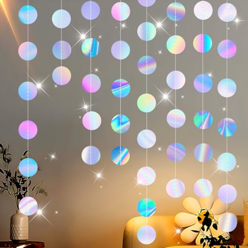 4 Stück Papier Girlanden, Party Deko, 4m Glitzer Kreis Banner, Hängende Iridescent Runde Garland für Partys, Geburtstagsfeiern, Hochzeiten, Feste