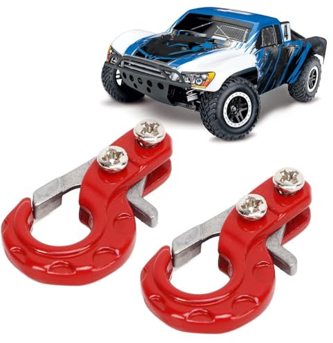 HERCHR Crochets de remorque RC, 2 pièces Crochets de remorque de treuil RC Manille de remorquage en Alliage d'aluminium Crochet de Corde de Traction de Course RC Accessoires de treuil de (Rouge)