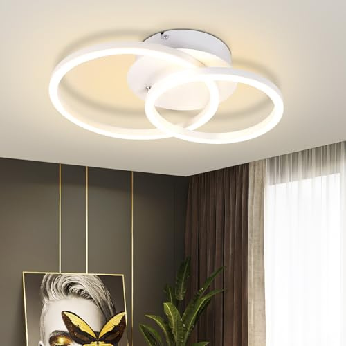 Homefire LED Deckenleuchte Deckenlampe Schlafzimmer - 2 Ringe Weiß Drehbar | Wohnzimmerlampe Modern Runde Design Schlafzimmerlampe 24W 3000K Warmweiß Küchenlampe für Wohnzimmer Küche