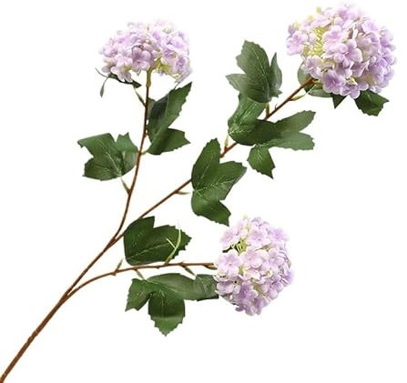 HXSCOO 3-Kopf-Hortensien aus Holz, künstliche Blume, Schneeball-Hortensien, künstliche Blume, Hochzeitsdekoration, Blumenwind, Heimdekoration, künstliche Blume(Lightpurple)