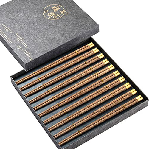 Set regalo di bacchette giapponesi in legno con custodia, 10 paia di bacchette riutilizzabili, bacchette cinesi di lusso in legno naturale Bacchette per sushi antiscivolo, Chopsti lavabili in la
