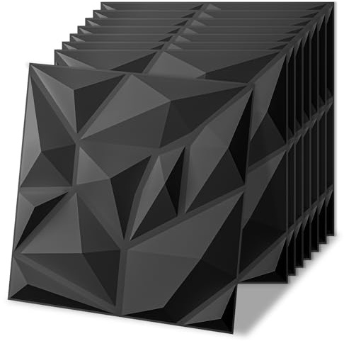 Art3d Lot de 100 panneaux muraux décoratifs 3D, 90 m², décoration murale intérieure en PVC, 30 x 30 cm, noir