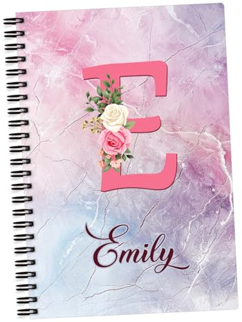 EnvyFone Personalised A5 Notebook | Pastel Marble Look Floral Initial | Add Name | for School Homework or Work Girls Ladies Friend Teachers Colleagues Present | Journal | Flowers