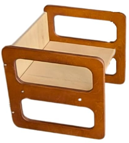 Dunorm - Wendehocker Kinder Sitzbank, 3 in 1 Montessori Tisch Sitzhocker Möbel, Kinderhocker Holz, Kinderstühle Handgefertigt Sperrholzmöbel (Sattes Braun, Klein (S))