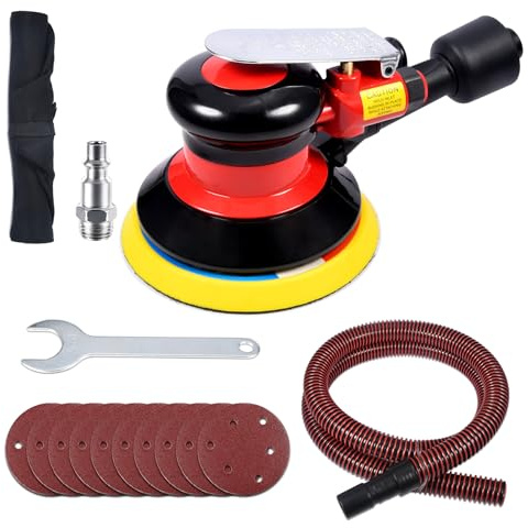 Professional Air Random Orbital Palm Sander, Dual Action Pneumatic Sander, Low Vibration, Heavy Duty Connect to Vacuum Cleaner