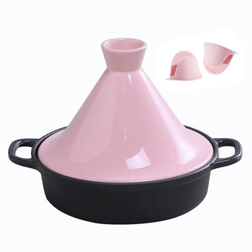 Marmite à tajine Marocaine en Fonte émaillée, marmite à tajine, marmite à Induction, Casserole à mijoteuse (Couleur : Rose)