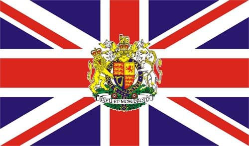 Bandera de Reino Unido con escudo real de 5 x 3 pies, 100% poliéster con ojales FlagSuperstore