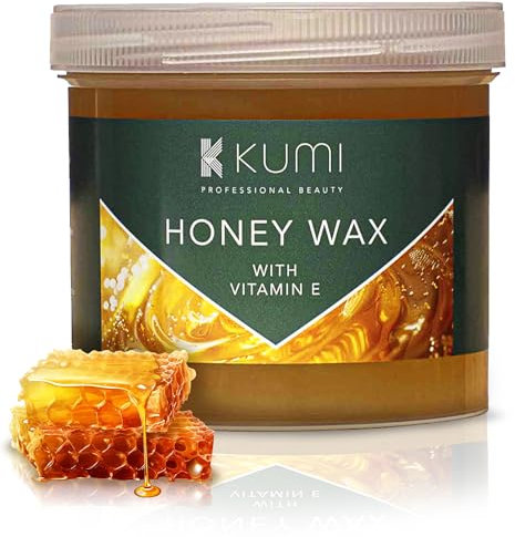 Kumi Honey Wax Pot with Vitamin E - 450G - Covers Large Areas - Fine to Medium Hair - Professional Hot Hair Removal, Wax Heater Friendly, Soft Wax Depilatory Remover