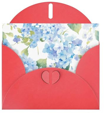 WHJSHOP Carte de vœux avec impression aquarelle hortensia – Papier nacré de qualité supérieure, effet perle double face, enveloppe en papier perlé avec boucle d'amour