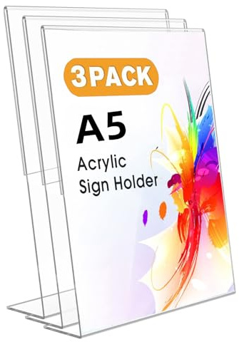 Ourui A5 Tischaufsteller/Aufsteller, 3 Stück Acryl Schilderhalter L-Ständer | für Cafés, Restaurants, Ausstellungen, Büros, Werbeaktionen