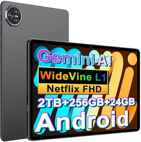 JVVQTB Tablet Android 24GB RAM + 256GB ROM (2TB TF) 11 Inch Octa Core | 5G + 2.4G WiFi | GPS| Gemini Ai | FHD | Widevine L1 | Bluetooth 5.0 | 8000mAh | 8MP + 5MP | Type C | -Gray