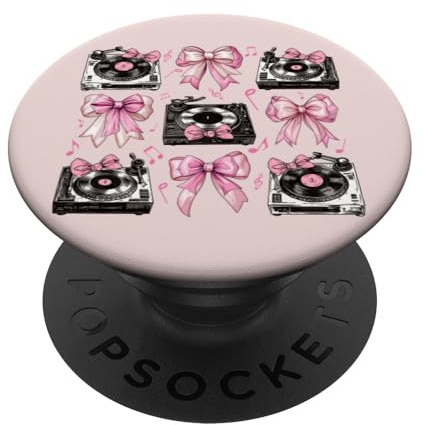 Coquette Bow Dj Disc Jockey - Tocadiscos para niña y mamá, color rosa PopSockets PopGrip Adhesivo