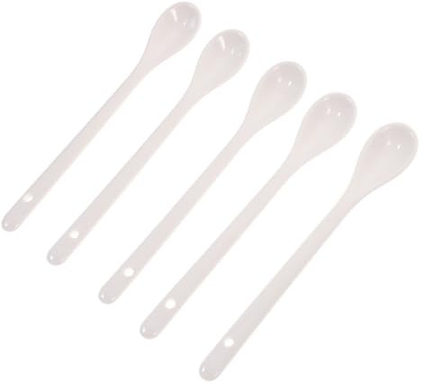 Mikinona Cuchara De Café Cerámica Blanca 16.5 Cm Cuchara Sopera Mango Largo Para Cocina y Servir 5 Piezas Paquete