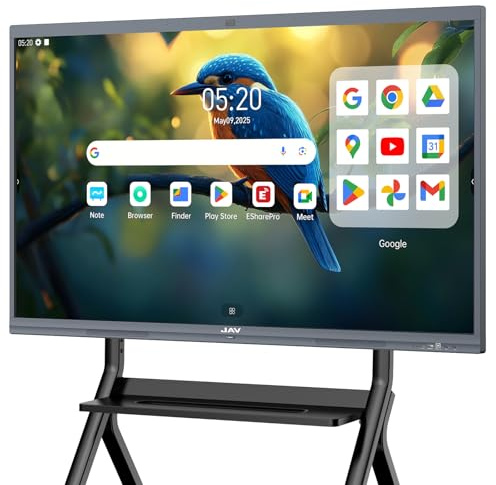 JAV Interaktives Whiteboard 65 Zoll Smart Board Touchscreen 4K UHD Android 14 Google EDLA Zertifiziert Digitale Whiteboard 8+128GB Eingebaute 48MP AI Kamera für Büro Schule (Inklusive Wandhalterung)