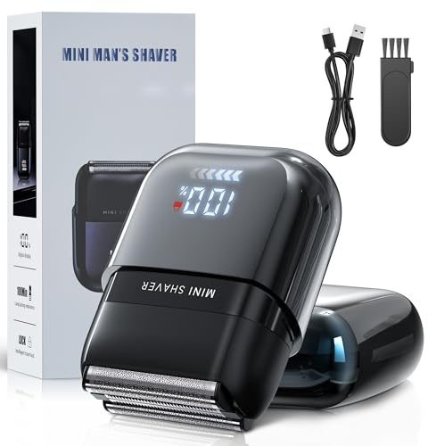 Yeerain Mini Rasoio Elettrico Barba con Display LED, Rasoio Elettrico Uomo Impermeabile IPX7, Portatile Silenzioso e Lavabile