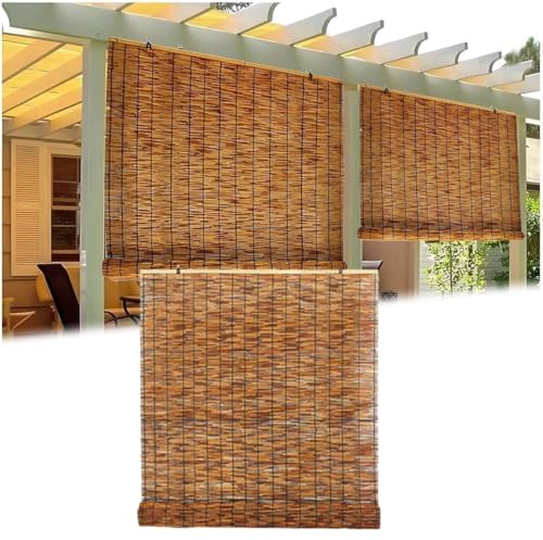 Aussen Bambusrollo Wetterfest Bambus Rollos 80 100 120 130 150cm Breit Vorhang Aus Schilf Lichtfilternde Bambus Jalousine Für Gärten Fenster Sichtschutz Rollo(120x120cm)