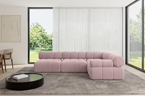 ALTDECOR Modulares Sofa Ecksofa in L-Form Corner modular Sofa Eckcouch Couch Wohnlandschaft Cauchsofa Polstersofa Mende-L2-285x190x70 cm Rosa