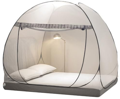 LNBHI Moustiquaire/baldaquin de lit escamotable avec Fond en Filet, moustiquaire de Voyage Portable Rideau de Camping Pliable(Size:200x120x140cm,Color:Gris)
