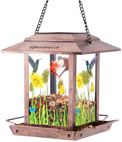 HouseSapp Solar-Vogelfutterspender für den Außenbereich, 1,1 kg, aus Metall, für große und kleine Vögel, zum Aufhängen im Freien, Geschenkideen für Vogelliebhaber, Garten, Hof, Samen (kaufest