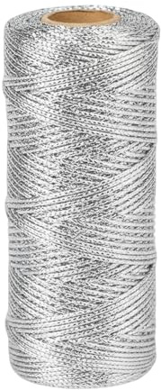 Cordoncino metallico da 1,5 mm, 100 m, non elastico, per fai da te, per Natale, confezioni regalo, fai da te (argento)