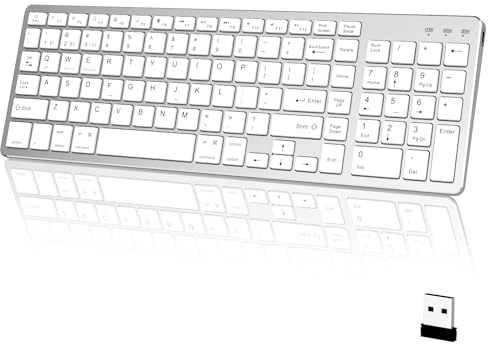 KVTVOU Wireless Keyboard Full Size with Numeric Keypad, Ultra Slim, White