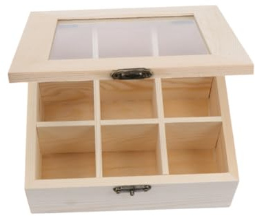 BAZEITFLOW Caja de Madera para Almacenamiento de Café y Té con Compartimentos y Ventana de Vidrio Organizador de Infusiones para Hogar y Restaurante Diseño Compacto y Resistente