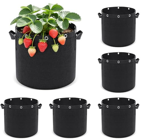 Newthinking Pflanzsack 11L, 6 Stück mit Griffen – Robuster Stofftopf für Tomaten, Kartoffeln, Erdbeeren, Blumen und Garten