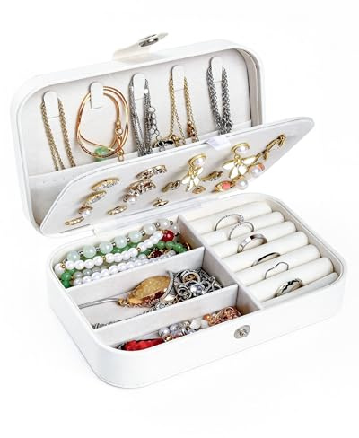 lulir Schmuckkästchen Reise, Schmuckaufbewahrung Klein, Schmuckkästchen Mädchen & Damen, PU Leder,Schmuck Organizer für Halsketten, Armbänder, Ohrringe & Ringe, Jewelry Organizer