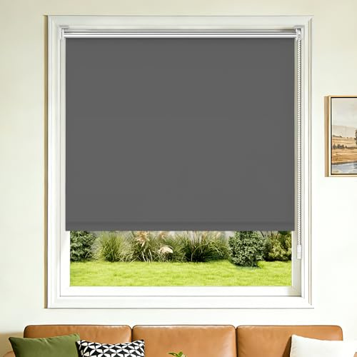 Grandekor Verdunklungsrollo ohne Bohren Klemmfix für Fenster & Türen, Thermo Rollo mit Silberbeschichtung,Sonnenschutz & Hitzeschutz, Fensterrollo Innen für Schlafzimmer 75x200cm Grau