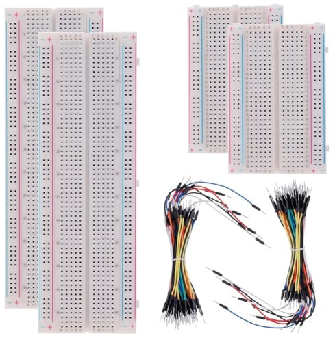 Akfldms Solderless Breadboard Kit 2 Pcs 830 Tie Points + 2Pcs 400 Tie Points + 2 Set 65Pcs Flexible Breadboard Jumper Wires