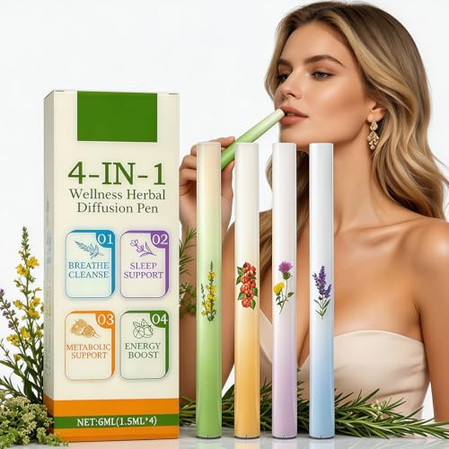 Aromatherapy Inhaler Stick, 4Pcs Portable Diffuser Pen for Stress Relief & Breathing Aid, Smoke-Free Oral Freshener, Vaporless Fum Inhaler for Home, Office, Travel