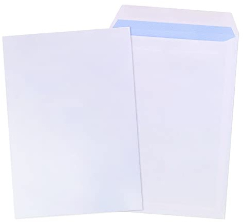 GP Globe Packaging Buste in formato C4/A4, autoadesive, 90 g/m², colore: bianco, confezione da 50