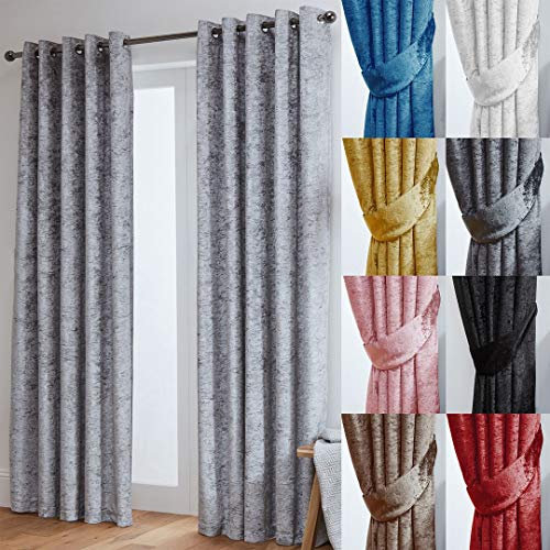John Aird Crushed Velvet Fully Lined Eyelet Curtains (Silver, 46 Wide x 54 Drop)