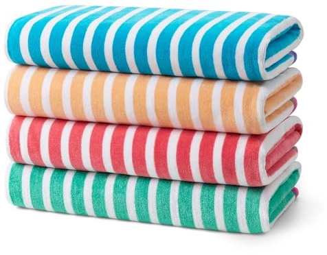 Kaufman - Colorful Racing Striped Beach & Pool Towel - Extra Large Beach Towel - Soft & Absorbent 100% Cotton Towels - Assorted Colors - 30 x 60 - 4 Pack
