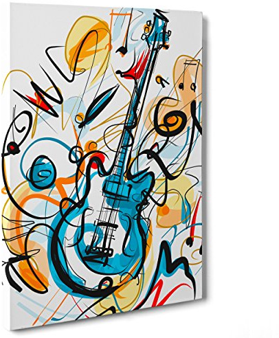 ConKrea Quadro su Tela Canvas - INTELAIATO - Pronto da Appendere - Chitarra Musica - Illustrazione - Disegno Astratto Digitale - 30x40cm - Senza Cornice - (cod.3085)